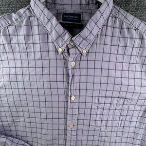 Faconnable Shirt Men XL Purple Check Cotton Tailored Fit Long Sleeve Button Up